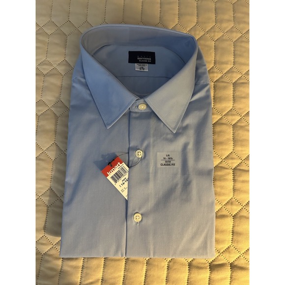 Basic Editions Button Down Shirt Mens Size Large 16-16.5 Blue Long Sleeves NWT - Picture 1 of 3